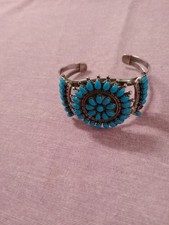 Bracciale In Argento 925 e Turchesi ,Ricamo Grappolo a  Polsino