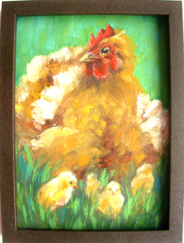 Pollo con pulcini incorniciato