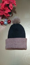 CAPPELLO INVERNALE ADULTI UNISEX DOUBLEFACE NERO/MARRONE PURA LANA FATTO A MANO