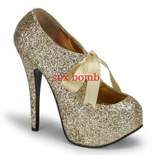 Sexy DECOLTE' tacco 14,5 ORO GLITTER n. 39 plateau invisibile scarpe GLAMOUR 