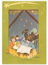 1970 cartolina Buon Natale vintage natività Gesù angeli bambino cammello