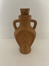 Vintage Terracotta Holy Water Bottle Virgin Mary With Cork Stopper 5"