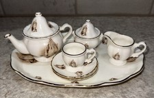 Mini set da tè vintage Leonardo Canziani Bone China England preghiera mani bordo oro 9 pz