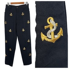 Pantaloni vintage La Costa Spa donna 14 nautici costieri preppy ancora ricamati