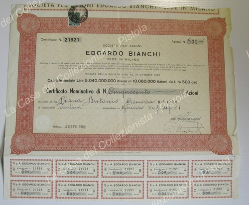 Scripofilia edoardo bianchi - scripofilia.,