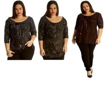 Donna Grembiule Top Plus Misura Pois Lamina Brillantini Party Girocollo Camicia