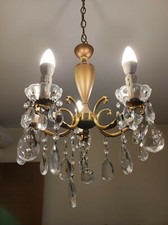 Lampadario vintage anni '60  shabby chic - 5 luci - Cristalli a goccia