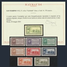 Repubblica San Marino 1932 Garibaldi Serie n. 168/175 Certificato Raybaudi MNH S