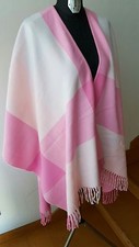 PONCHO Mantello Check Rosa 100% LANA frange
