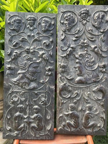 Paire panneau bois sculpté - paire,