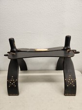 Antico sgabello poggiapiedi pelle legno egiziano sella cammello panca Ottamon tavolo 