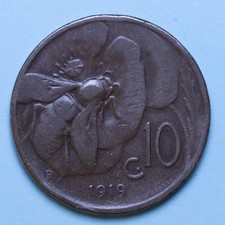 VITTORIO EMANUELE III 10 CENTESIMI 1919 APE MB RAME COPPER COIN RARO NUMISMATICA