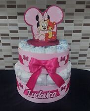 Torta di pannolini 2 piani rosa/azzurro x Nascita ,Battesimo, Primo Compleanno