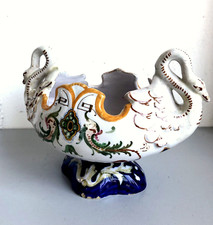 PICCOLO VASO GIARDINIERA CERAMICA Faenza DECORO RAFFAELLESCHE PRESE CIGNO '900