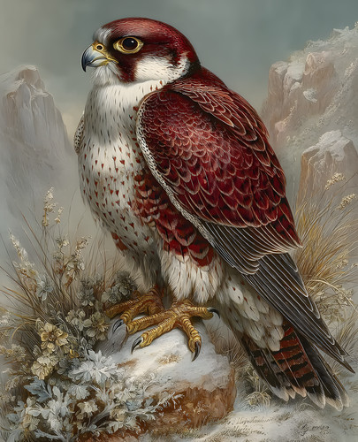 8x10 red falcon snowy perch - 8x10,