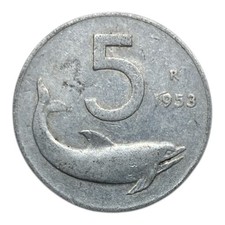1953 Italy 5 Lire Coin - KM#