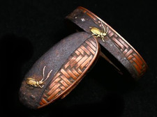 Spada giapponese Fuchi Kashira in vimini e insetti adatta Edo antica *senza scatola