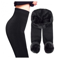 LEGGINGS PANTALONE DONNA TERMICO FELPATO NERO INTERNO IN PELLICCIA NO CUCITURE