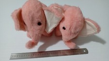 COPPIA PUPAZZI VINTAGE PELUCHE ELEFANTI ROSA - LENCI TORINO