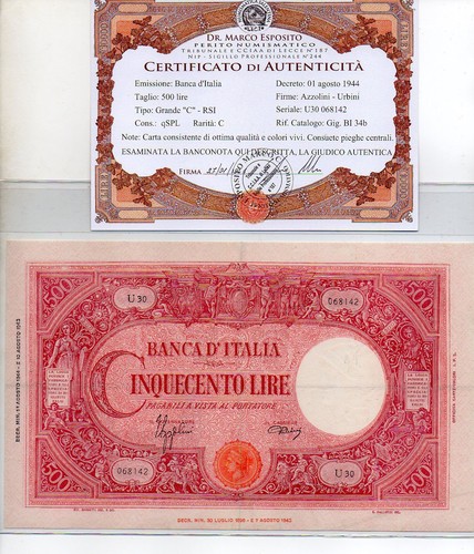 500 lire rsi agosto 1944 - lire,