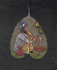 Dipinto a mano su foglia di Pipal con incanrtatore di serpenti, 18 x 22 cm