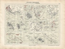 Carta geografica antica FRANCIA LE SUE COLONIE NEL MONDO 1867 Antique map