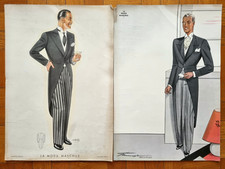 Moda Uomo Figurino Abito Sera Maschile Frac Eleganza Ventennio 1936