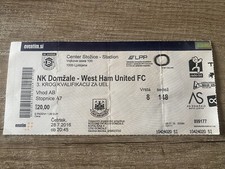 Biglietto calcio Domzale-West Ham United 2016 (Inghilterra, Belgio, Stati Uniti, Slovenia, Cina)