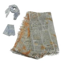 Nuova sciarpa uomo donna pashmina bianca arancio azzurra giornale scritte news