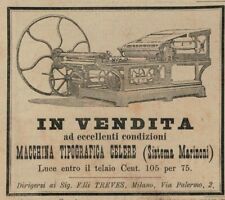 2 ILLUSTRAZIONI ORIGINALI  DEL 1886 "MACCHINA TIPOGRAFICA CELERE DI TREVES"