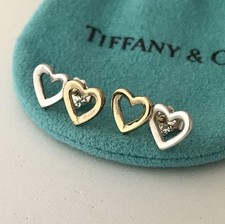 Tiffany & Co. Orecchini a combinazione doppio cuore aperto argento oro 18...