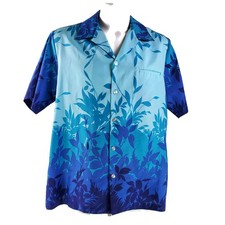 Camicia Aloha Hawaiian Resort XL Vintage Blu Verde Toni Floreali Poliestere