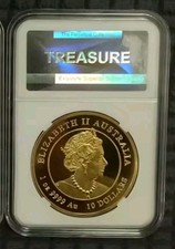 Lotto MONETA DRAGON AUSTRALIA ELIZABETH II 10 $ 1oz Fine Gold 2024 PLACCATA ORO 