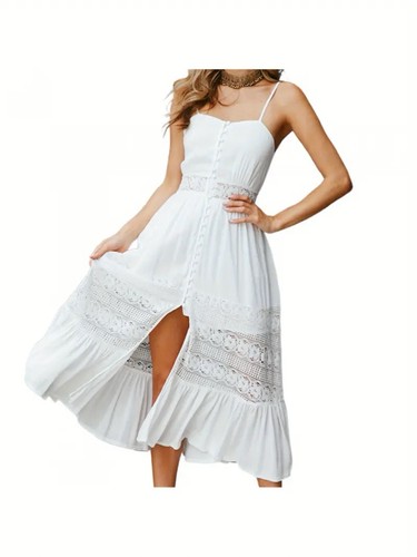 Maxi abito pizzo bianco - maxi,