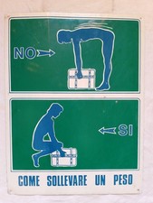 Cartello vintage in metallo “Come sollevare un peso”