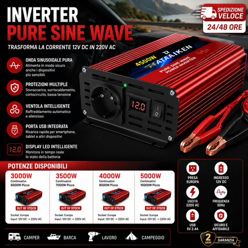 Inverter 12v 220v convertitore - 12v,