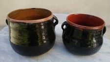 Coppia Pentole In Terracotta Smaltate  Vecchie 