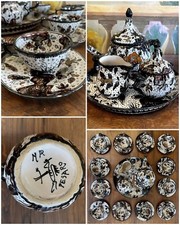 ANTICO SERVIZIO CAFFE 12 pers. MAIOLICA MAP Pesaro DECORO FLOREALE  PRIMO '900