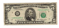 STATI UNITI AMERICANI USA banconota $5 dollari 1977 G CHICAGO BUONO STATO