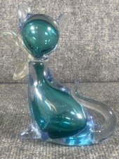 Statuina gatto gattino blu acqua Alfredo Barbini Murano Sommerso arte italiana vetro