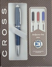 NUOVA IN SCATOLA Cross Dubai penna a sfera blu bordo cromato con 3 ricariche bonus set