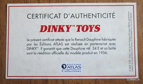 Dinky toys atlas - toys, certificat