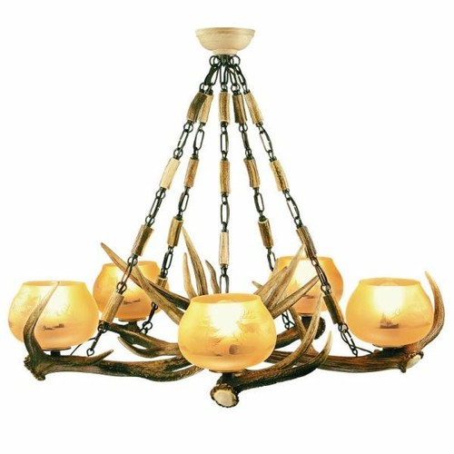 Lampadario con vere corna - , di