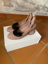 Gianna Meliani Mary Jane in camoscio color rosa cipria con bordo in pelliccia 39