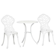 Outsunny Set Tavolino e Sedie da Giardino in Alluminio Bianco a Design Floreale