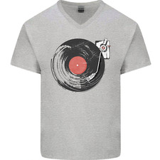 Maglietta In Cotone A V Per Uomo DJ DJing In Vinile Distressed