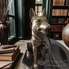 Scultura Cane Pastore Tedesco Porta Stilo Art Déco Marmo Nero