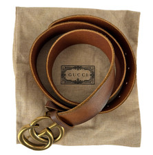 Gucci Auth Belt Brown Leather Gold Tone GG Marmont Buckle 95 cm 38 in Bag 409416