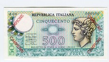 Banconota 500 Lire Mercurio Campione FDS 1974