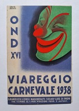 UBERTO BONETTI Viareggio Carnevale 1938 cartolina doppia pubblicitaria Ond O.n.d